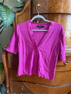 Jones New York Magenta Short-Sleeve Button Cardigan